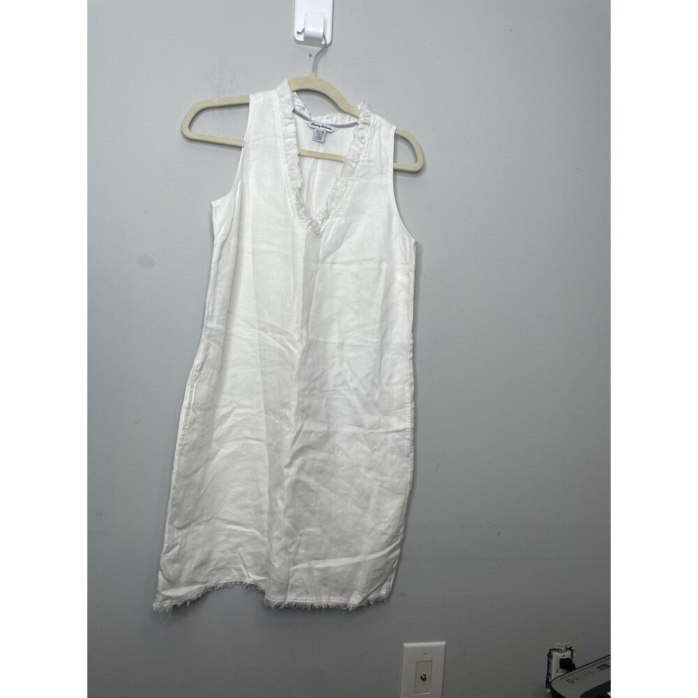 Tommy Bahama Two Palms Ruffle Shift Dress Womens XS White Linen Pocket Beach